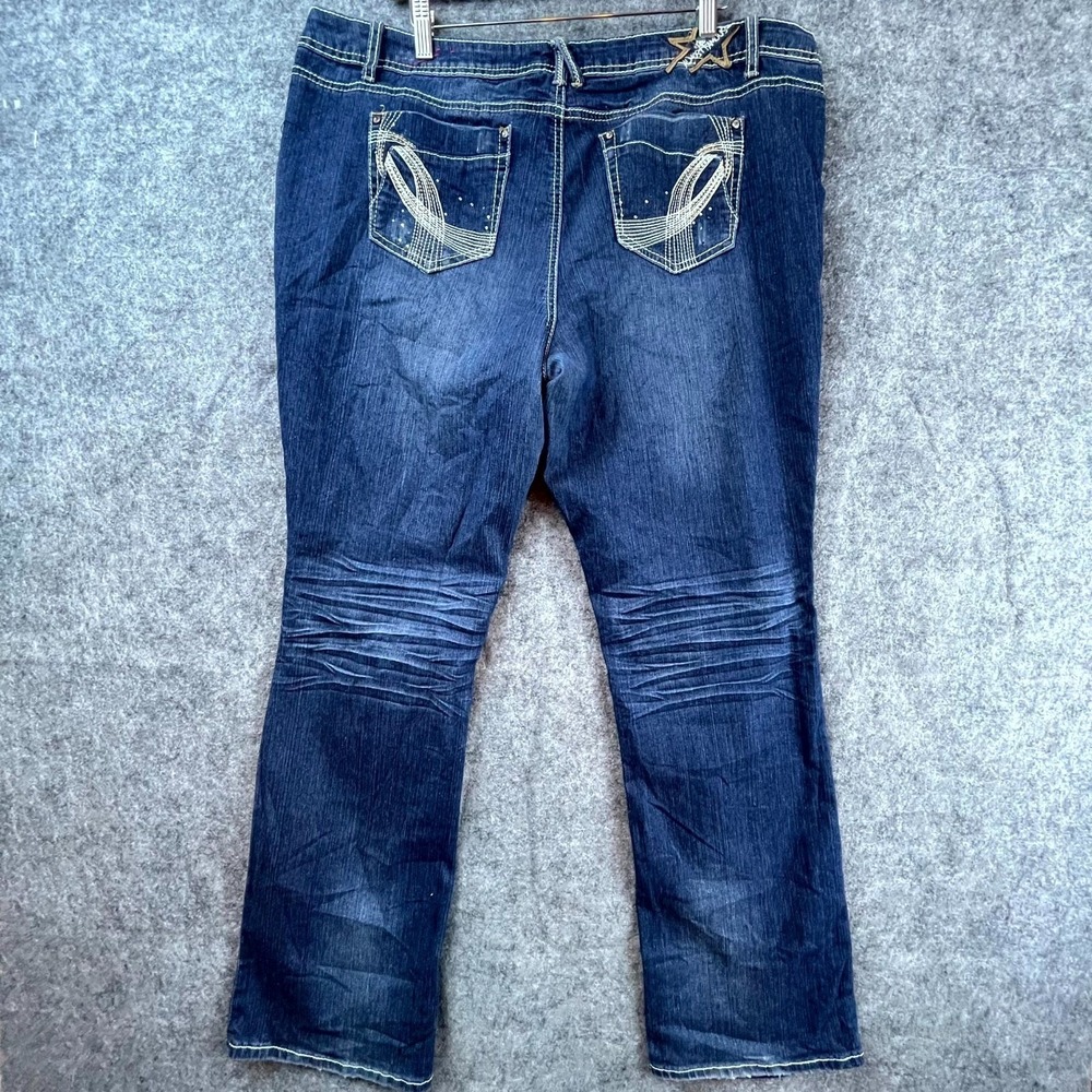 Almost Famous Jeans Womens 40 Blue Y2K Embroidered Bootcut Thrashed Distressed